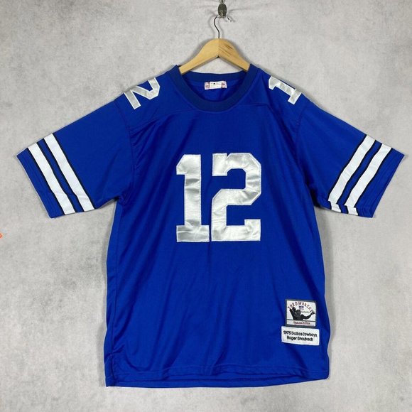 1975 Roger Staubach #12 Dallas Cowboys Mitchell and Ness Throwbacks Jersey Sz 50 - Picture 1 of 6